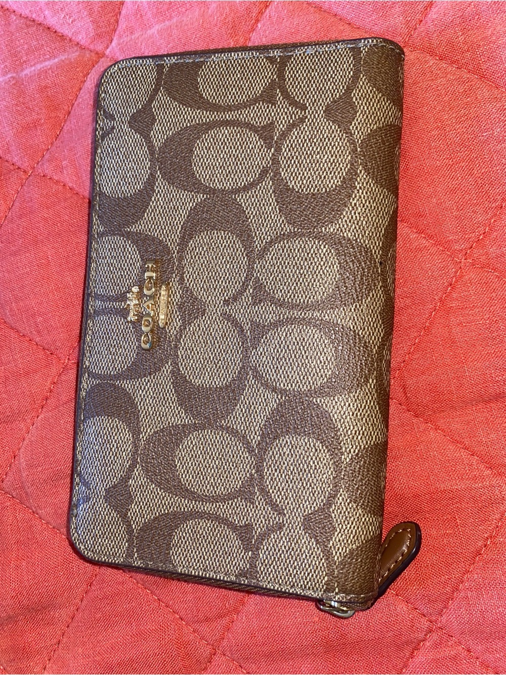 Coach Brown Signature Zip Around Wallet